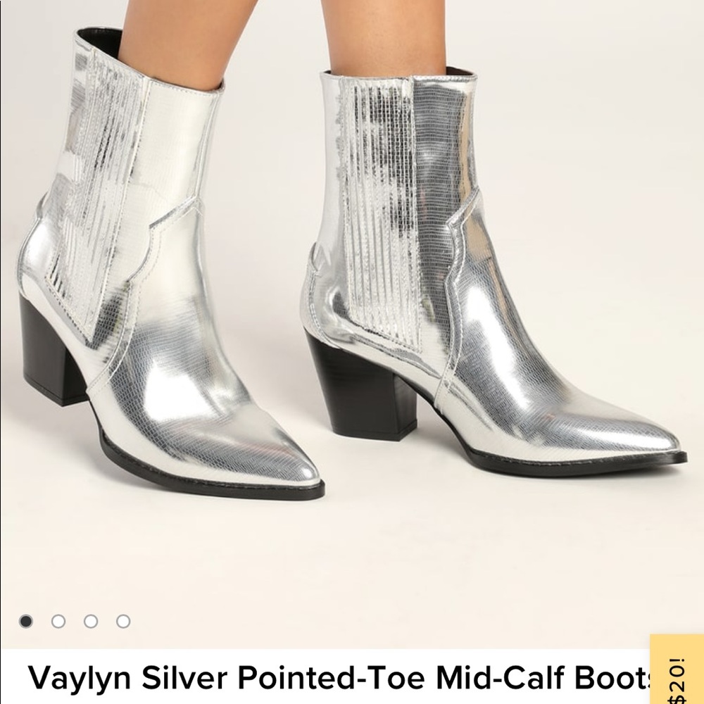 Silver pointed toe mid- calf cowboy boots